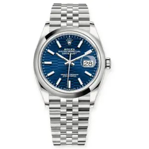 Pre-Owned Rolex DateJust Full Steel 36mm Bright Blue Fluted-Motif Index Dial Jubilee126200