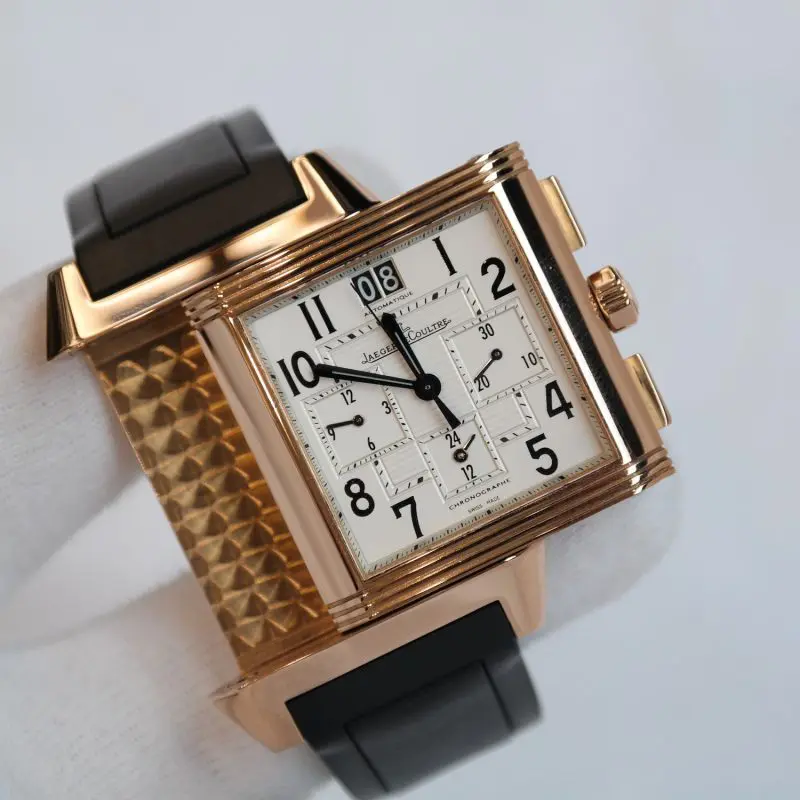 Pre-Owned Jaeger-LeCoultre Reverso Squadro 41mm Chronograph Rose Gold White Dial 230.2.45