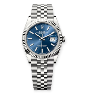 Pre-Owned Rolex DateJust Steel 36mm Blue Index Dial Fluted Bezel Jubilee Bracelet 126234-0017