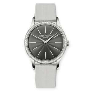 Pre-owned Patek Philippe Calatrava Diamond Gray Dial Ladies Watch White Gold 33mm 4897G-010
