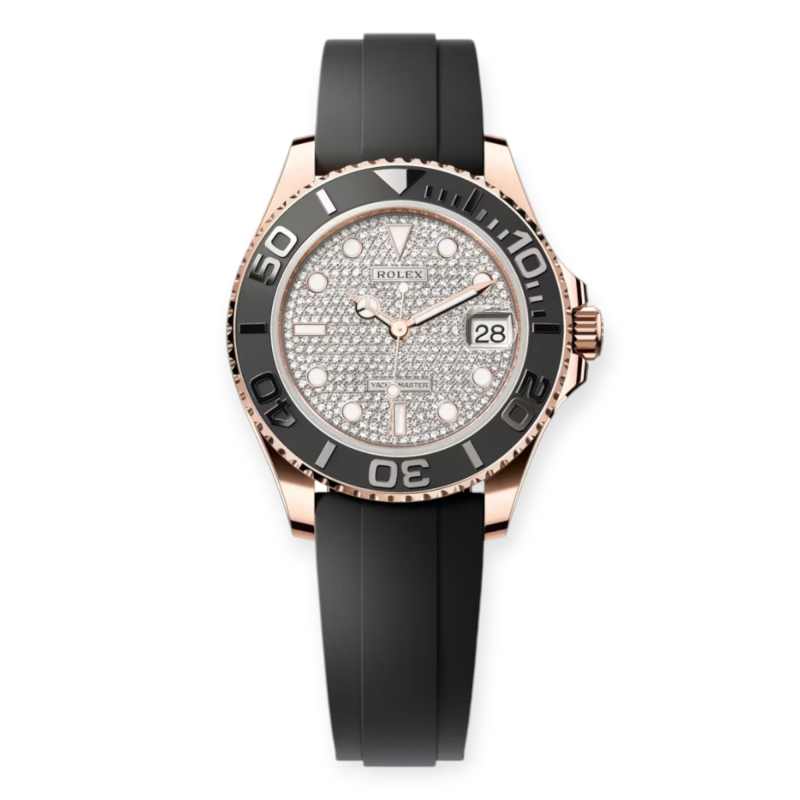 Pre-owned Rolex Yacht-Master Rose Gold 37mm Diamond-Paved Dial OysterFlex 268655-0019