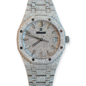 Pre-owned Audemars Piguet Royal Oak Steel Paved Diamond Dial Afterset 41mm 15400ST.OO.1220ST.04