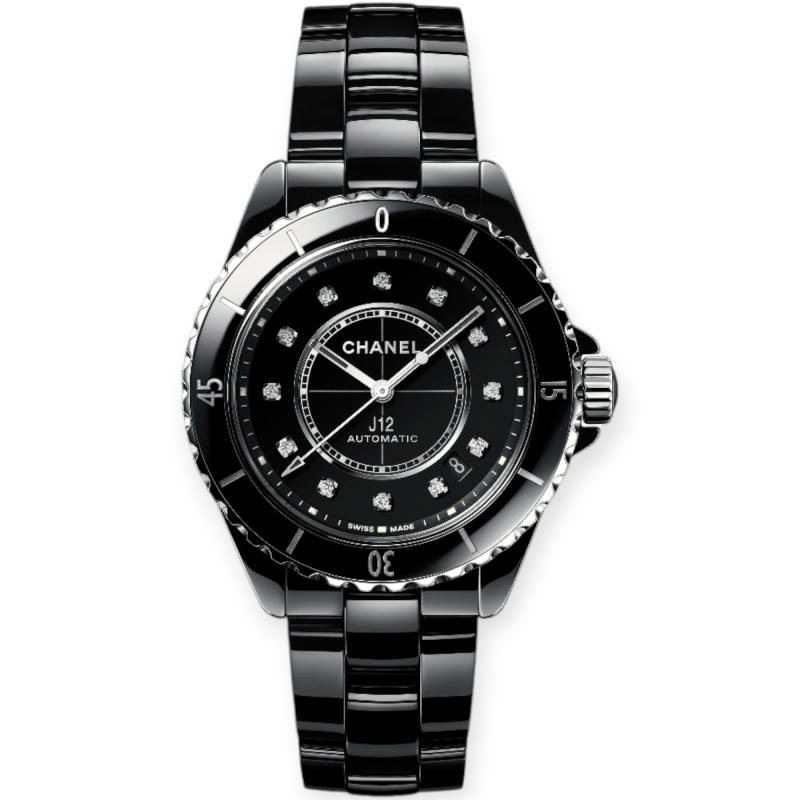 Pre-owned Chanel J12 WATCH CALIBRE 12.1 38mm Black Ceramic Steel & Diamonds H5702