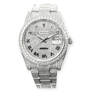 Pre-Owned Rolex DateJust Stainless Steel 41mm Paved Diamond Roman Numeral Dial Afterset 126300