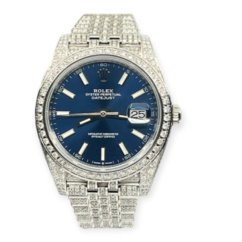 Pre-Owned Rolex DateJust Stainless Steel 41mm Blue Index Dial Afterset Diamonds Oyster 126300