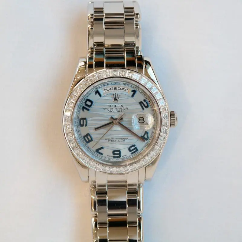 Pre-Owned Rolex DateJust Masterpiece Diamonds Platinum 39mm Blue-Wave Dial Oyster 18956BR