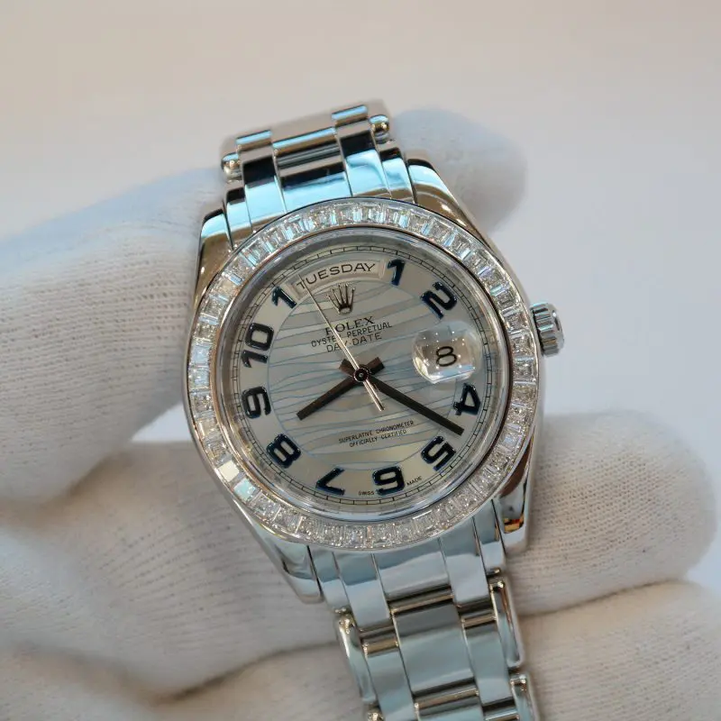 Pre-Owned Rolex DateJust Masterpiece Diamonds Platinum 39mm Blue-Wave Dial Oyster 18956BR