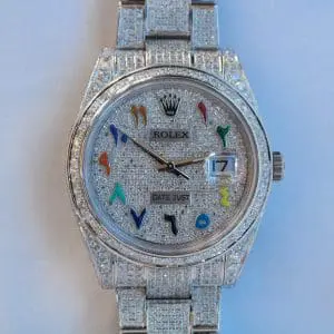 Pre-Owned Rolex DateJust Stainless Steel 41mm Paved Diamond Rainbow Arabic Dial Afterset 126300