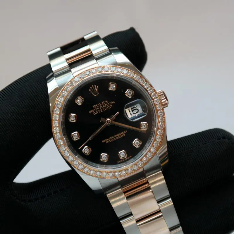 Pre-Owned Rolex DateJust 36mm Steel & Rose Gold Diamond-Set Black Dial  116231