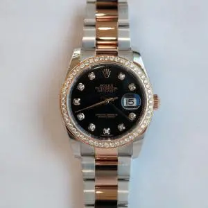 Pre-Owned Rolex DateJust 36mm Steel & Rose Gold Diamond-Set Black Dial  116231