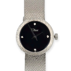 Pre-owned Dior La D de Dior Satine Black-Diamond Dial 25mm Quartz CD047111M002