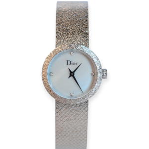 Pre-owned Dior La D de Dior Satine White MOP 25mm Quartz CD047112M001