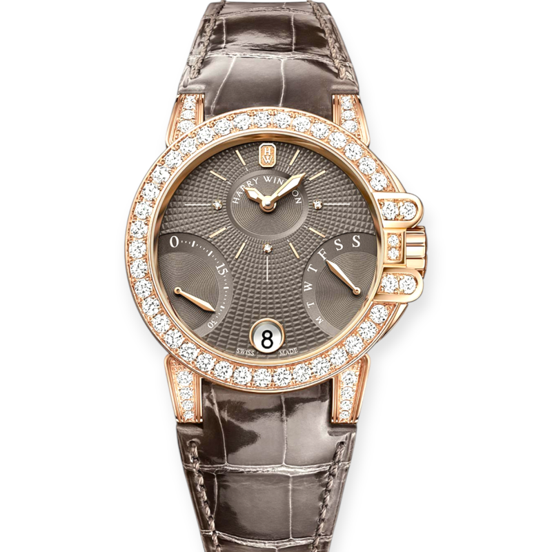 Pre-Owned Harry Winston Ocean Lady Biretrograde Rose Gold 36mm Ladies Watch OCEABI36RR023