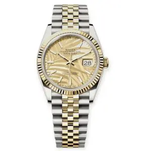 Pre-owned Rolex DateJust 36mm Golden Palm Motif Dial Steel & Yellow Gold Jubilee 126233