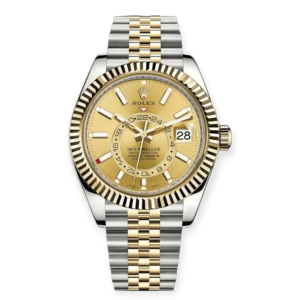 Pre-owned Rolex Sky-Dweller 42mm Steel & Gold Champagne-Index Dial Jubilee 326933
