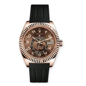 Pre-Owned Rolex Sky-Dweller Rose Gold Chocolate Arabic Dial 42mm Rubber Strap 326135