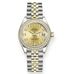 Pre-Owned Rolex DateJust 28mm Steel & Yellow Gold Champagne Diamond-Set Dial & Bezel Jubilee 279383RBR