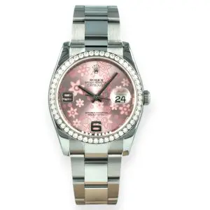 Pre-owned Rolex DateJust 36mm Stainless Steel Pink Floral Dial Oyster 116244