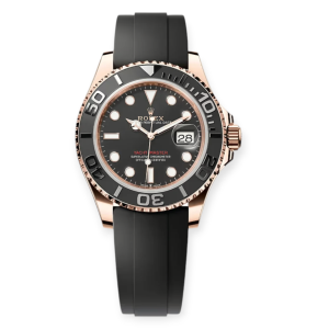 Pre-owned Rolex Yacht Master Rose Gold 40mm Black Dial Oysterflex 126655-0002