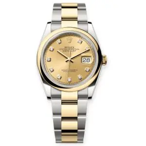 Pre-owned Rolex DateJust 36mm Champagne Diamond-Set Dial Steel & Yellow Gold Jubilee 126203-0018