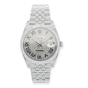 Pre-Owned Rolex DateJust Stainless Steel 41mm Paved Diamond Roman Numeral Dial Afterset 126300
