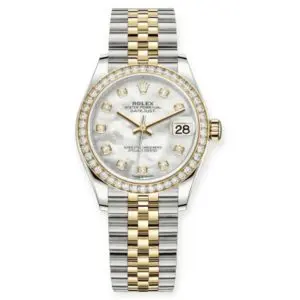Pre-Owned Rolex DateJust 31mm Steel & Yellow Gold White Mother of Pearl Diamond-Set Dial & Diamond Bezel Jubilee 278383RBR-0028