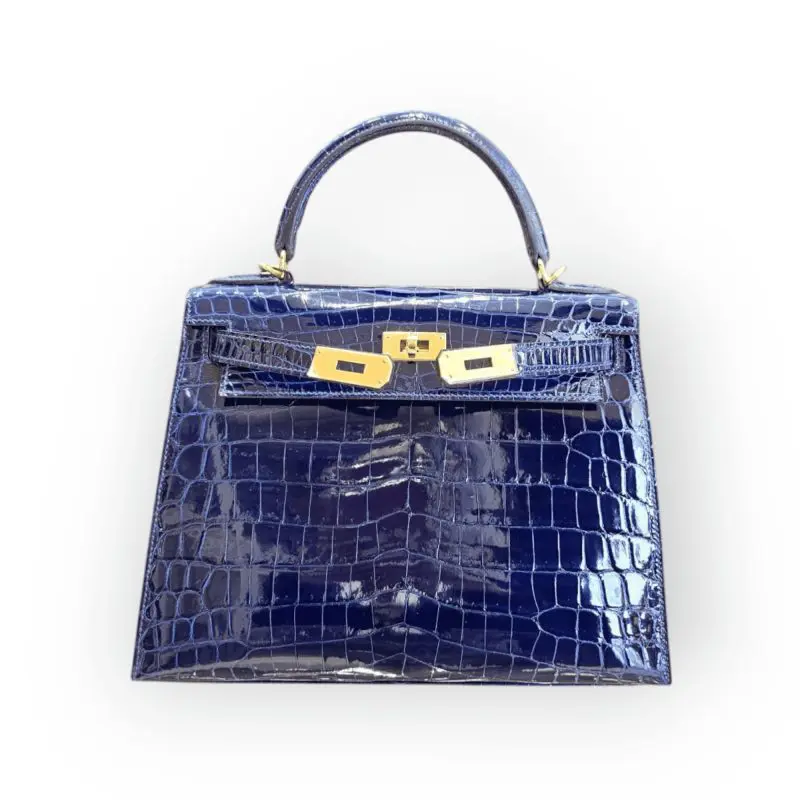 Pre-Owned Hermes Sac Kelly II Sellier 28 Crocodile Niloticus Lisse Blue Sapphire GHW