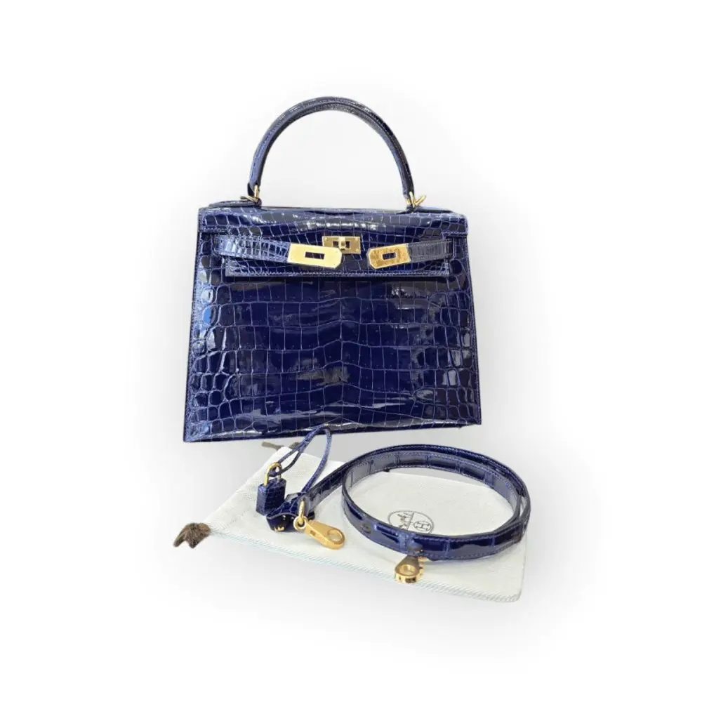 Pre-Owned Hermes Sac Kelly II Sellier 28 Crocodile Niloticus Lisse Blue Sapphire GHW - Image 2