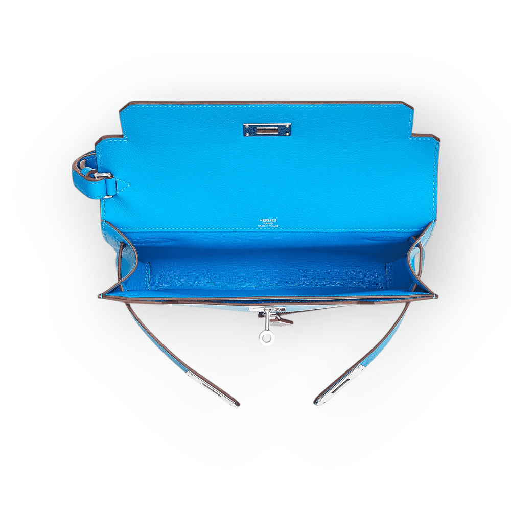 Pre-Owned Hermes Kelly Depeche 25 Pouch Blue Hydra Black Fauve Evercolor Evergrain Barenia Colormatic - Image 2