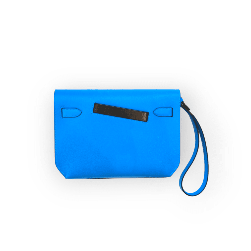 Pre-Owned Hermes Kelly Depeche 25 Pouch Blue Hydra Black Fauve Evercolor Evergrain Barenia Colormatic - Image 4