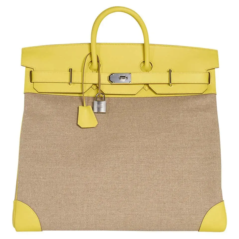 Pre-Owned Hermes Hac 40 Birkin Lime bag De Camp veau Evercolor Ficelle With Palladium Hardware