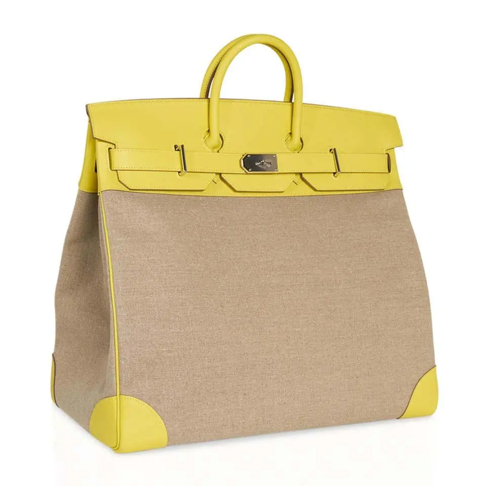 Pre-Owned Hermes Hac 40 Birkin Lime bag De Camp veau Evercolor Ficelle With Palladium Hardware - Image 2