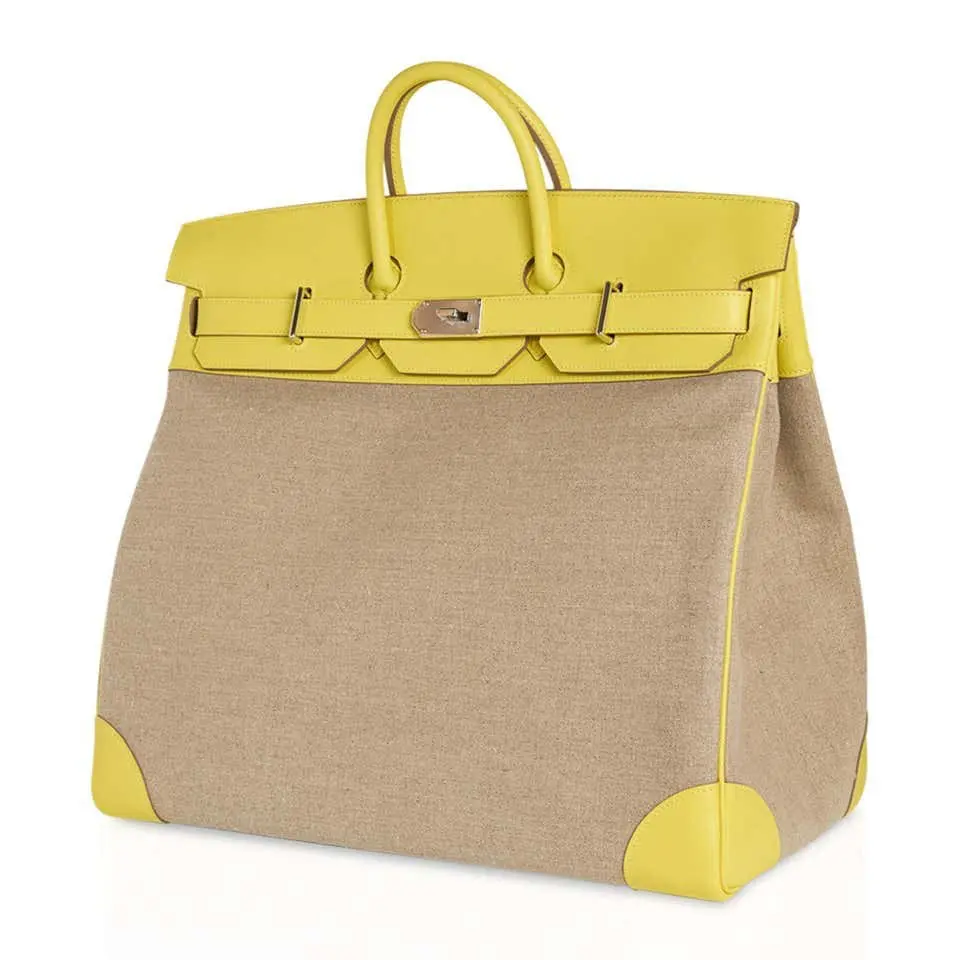 Pre-Owned Hermes Hac 40 Birkin Lime bag De Camp veau Evercolor Ficelle With Palladium Hardware - Image 3