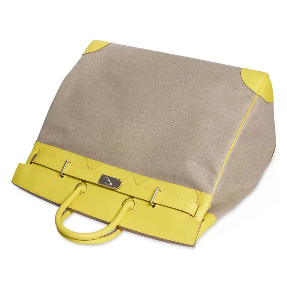 Pre-Owned Hermes Hac 40 Birkin Lime bag De Camp veau Evercolor Ficelle With Palladium Hardware - Image 4