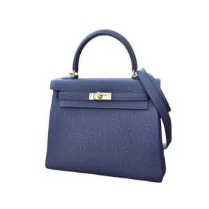 Pre-Owned Hermes Kelly 25 Bleu Nuit Togo Leather With Gold Hardware
