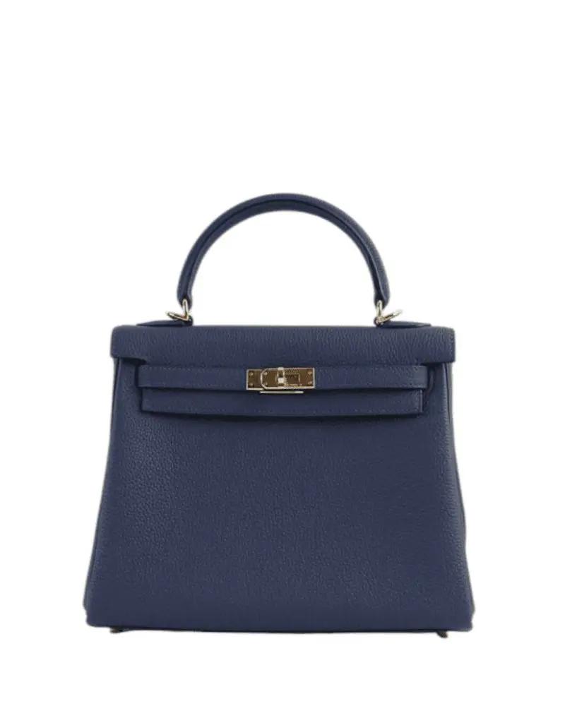 Pre-Owned Hermes Kelly 25 Bleu Nuit Togo Leather With Gold Hardware