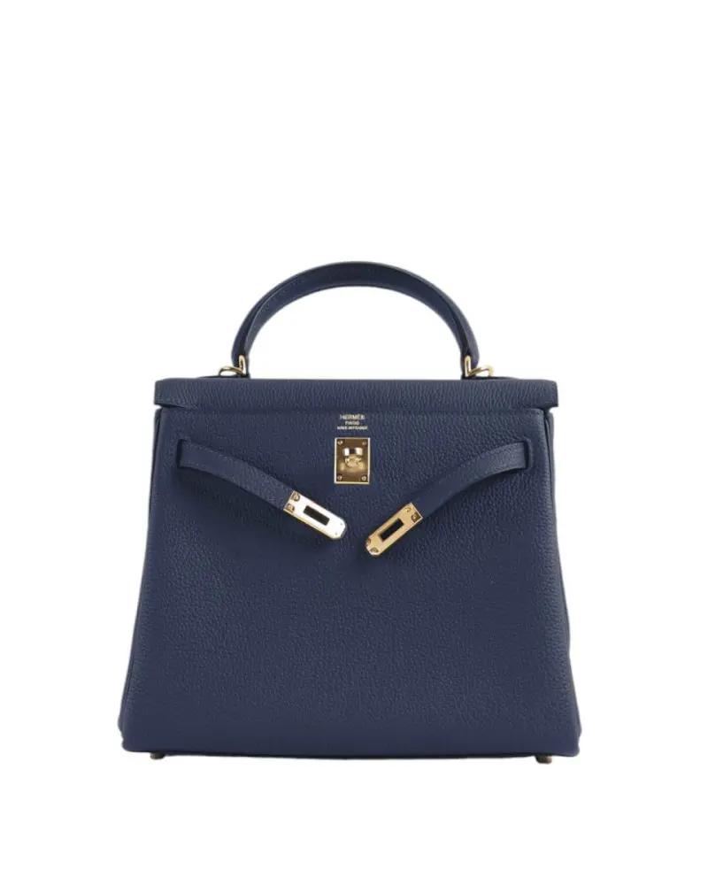 Pre-Owned Hermes Kelly 25 Bleu Nuit Togo Leather With Gold Hardware - Image 2