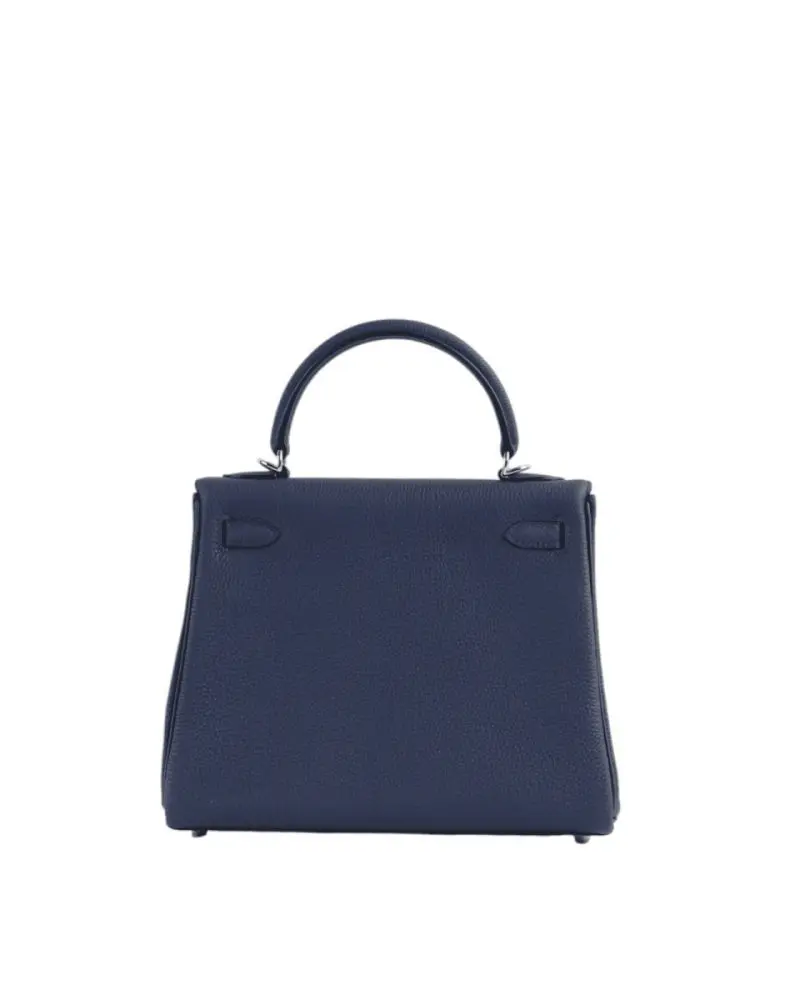 Pre-Owned Hermes Kelly 25 Bleu Nuit Togo Leather With Gold Hardware - Image 4