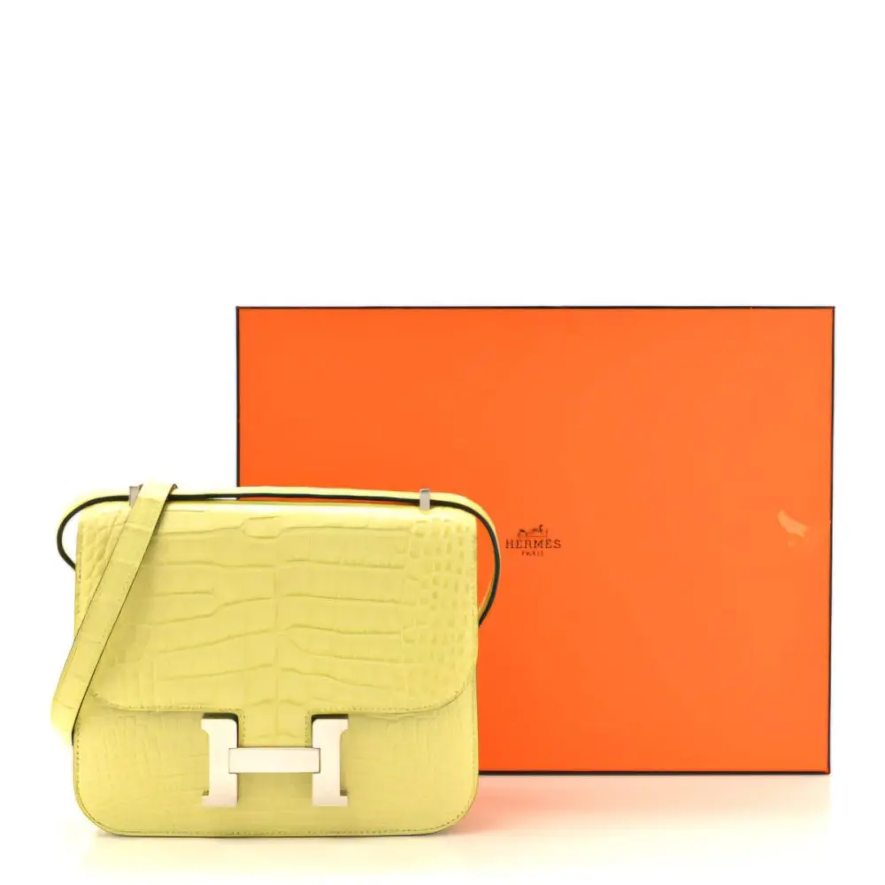 Pre-Owned Hermes Kelly Constance 24 Mimosa Matte Alligator With Palladium Hardware - Image 5