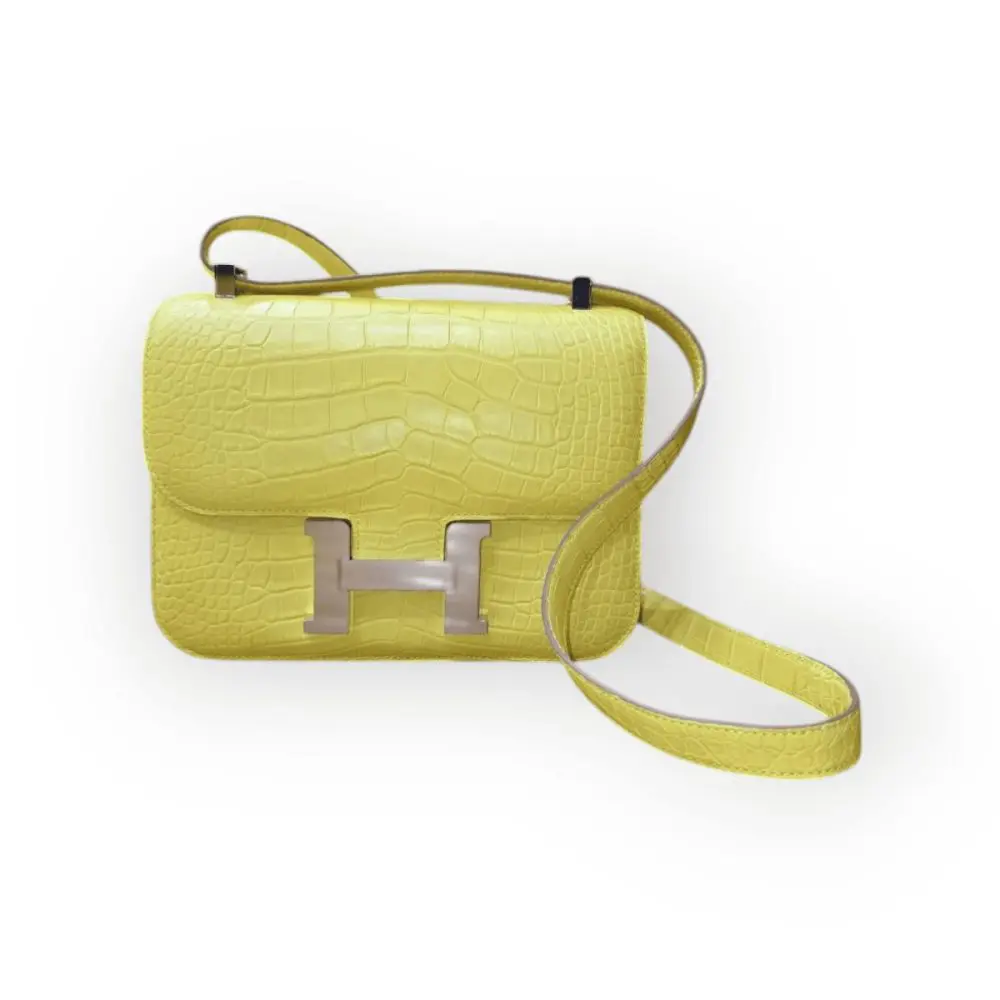 Pre-Owned Hermes Kelly Constance 24 Mimosa Matte Alligator With Palladium Hardware