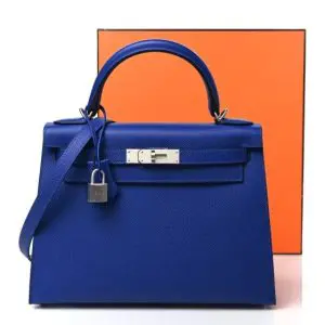 Pre-Owned Hermes Kelly 28 Sellier Bleu Royal Epsom With Palladium Hardware