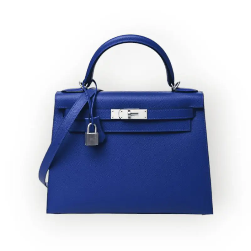 Pre-Owned Hermes Kelly 28 Sellier Bleu Royal Epsom With Palladium Hardware
