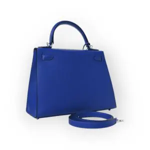 Pre-Owned Hermes Kelly 28 Sellier Bleu Royal Epsom With Palladium Hardware
