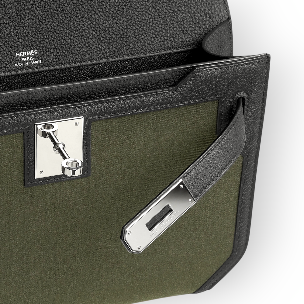 Pre-Owned Hermes Kelly 25 Depeche Vert Militaire Black Toile Togo - Image 3