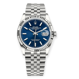 Pre-Owned Rolex DateJust Steel 36mm Blue Index Dial Fluted Bezel Jubilee Bracelet 126234