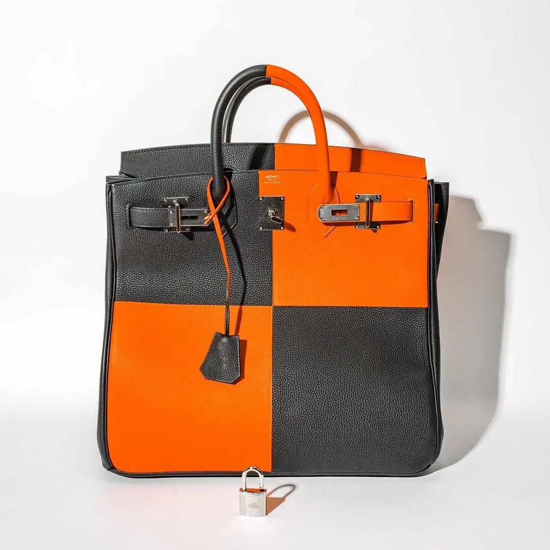 Pre-Owned Hermes Birkin 40 Hac Casaque Black/ Orange Togo/ Evercolor Palladium Hardware