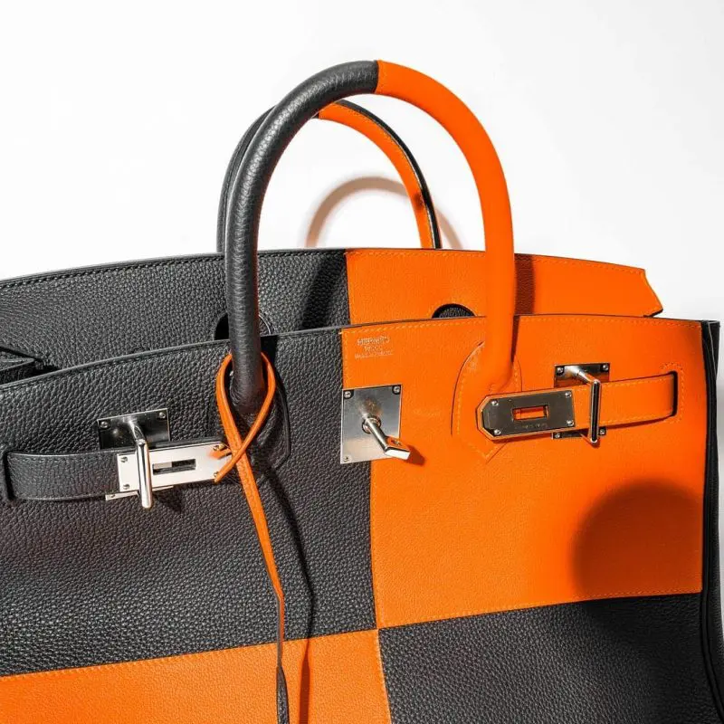 Pre-Owned Hermes Birkin 40 Hac Casaque Black/ Orange Togo/ Evercolor Palladium Hardware