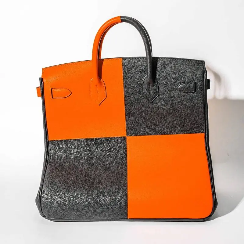 Pre-Owned Hermes Birkin 40 Hac Casaque Black/ Orange Togo/ Evercolor Palladium Hardware