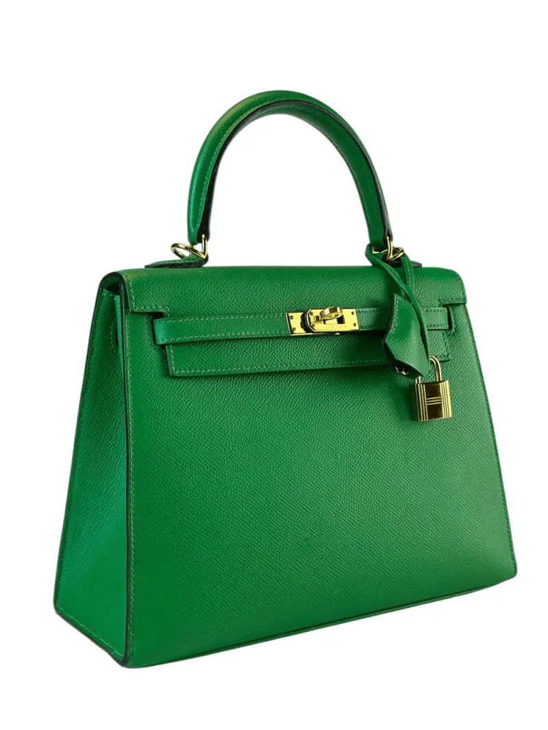 Pre-Owned Hermes Kelly 28 Epsom Green Bamboo With Gold Hardware