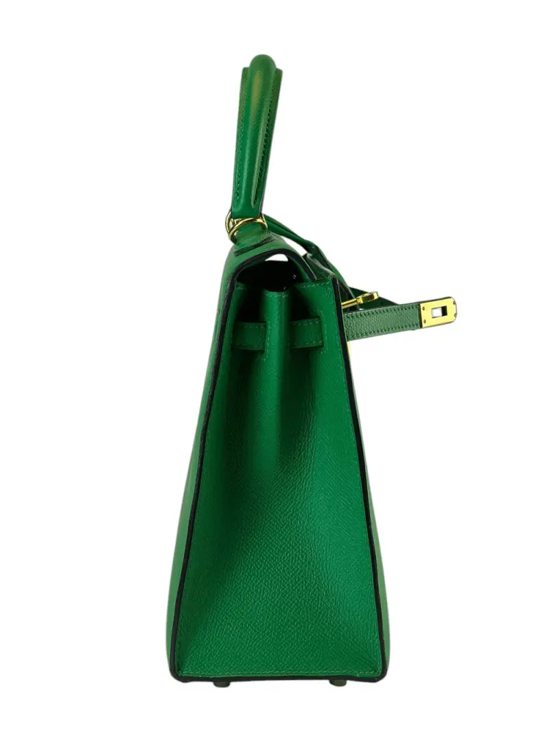 Pre-Owned Hermes Kelly 28 Epsom Green Bamboo With Gold Hardware
